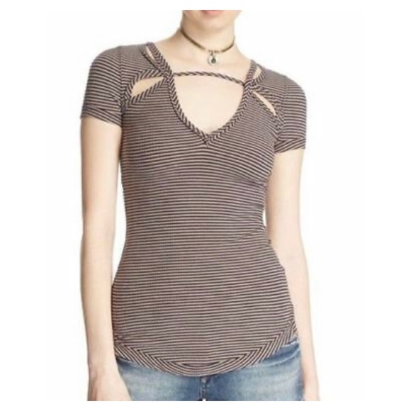 Free People Tops - Free People frenchie cutout striped tee